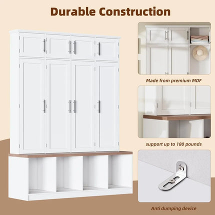 FurnitureZ l  Multi-Functional White Entryway Bench with Shoe Storage