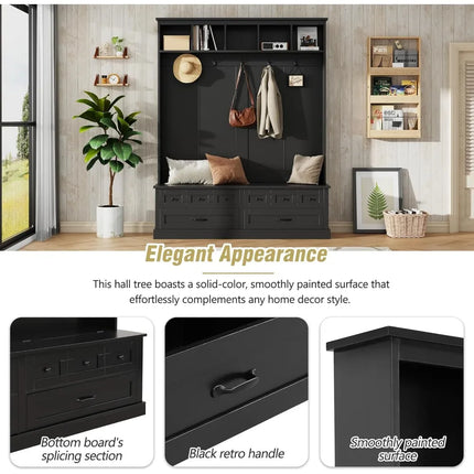 FurnitureZ l  Merax Multifunctional Farmhouse Wooden Tree Storage Bench for Entryway