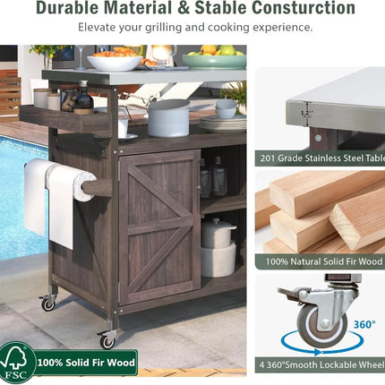 FurnitureZ l  Rolling Bar Cart & Storage Cabinet Table for Outdoor