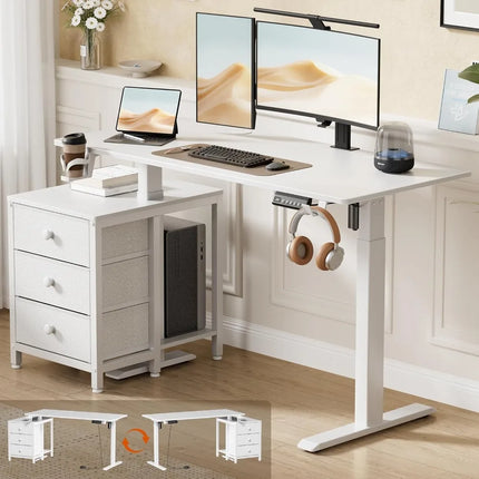 FurnitureZ l  Electric Standing Desk with Drawers for Home Office