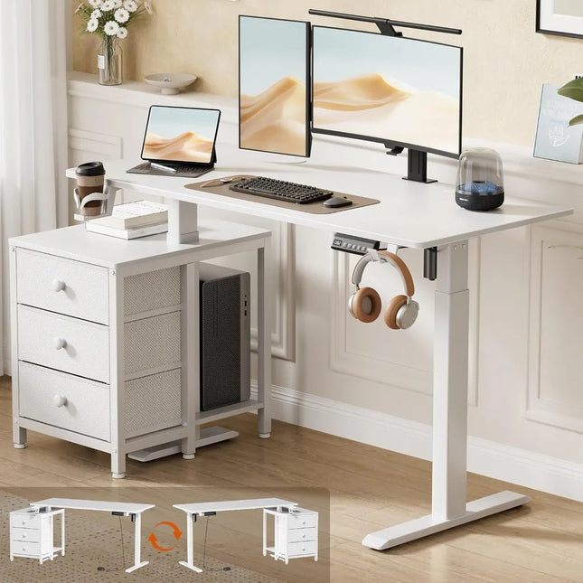 FurnitureZ l  Electric Standing Desk with Drawers for Home Office