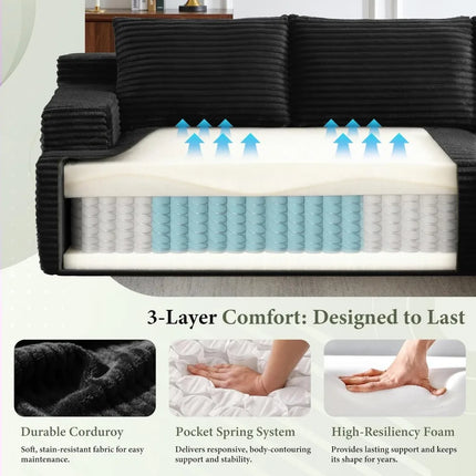 FurnitureZ l  96’’Sectional Cloud Sofa with L Shaped Chaise for Living Room