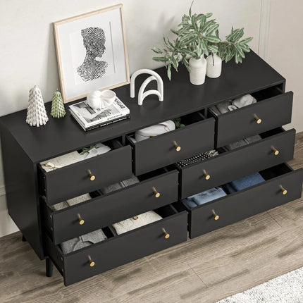 FurnitureZ l  Modern 7-Drawer Gold-Handled Dresser for Bedroom and Closet Storage
