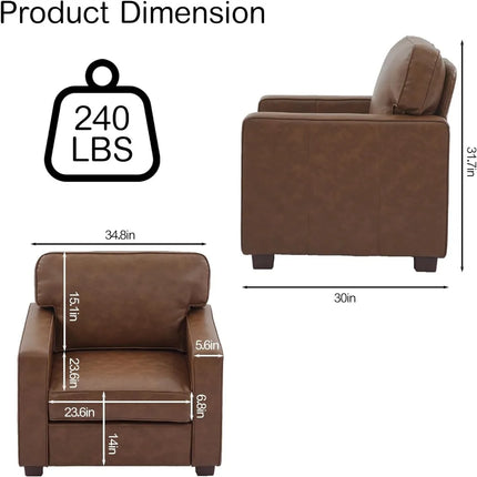 FurnitureZ l  Mid-Century Modern PU Faux Leather Sofa Couch for Living Room