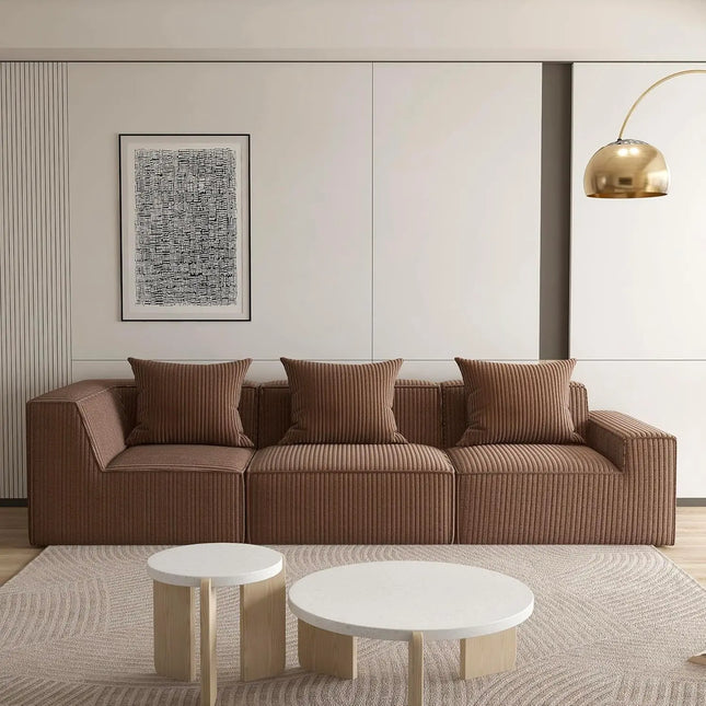 FurnitureZ l  110" Corduroy Compressed Modular Sectional Sofa for Living Room