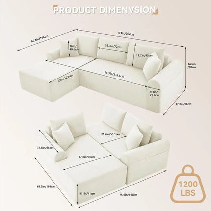 FurnitureZ l  103" Cloud Modular Sectional Couch Sofa for Living Room