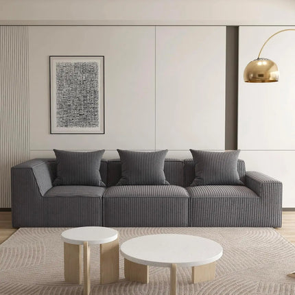 FurnitureZ l  110" Corduroy Compressed Modular Sectional Sofa for Living Room