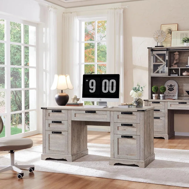 FurnitureZ l  60" Farmhouse Executive Desk for Home Office