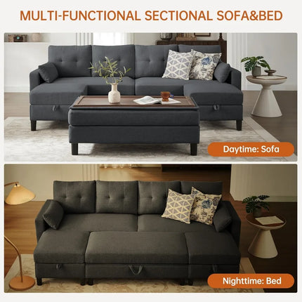 FurnitureZ l  100" Convertible Sectional Sleeper Sofa for Living Room