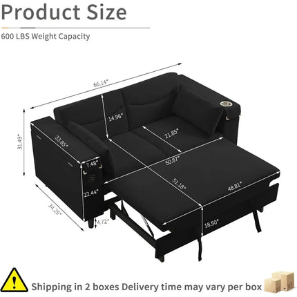 FurnitureZ l  66" Pullout Couch Sleeper Sofa for Living Room