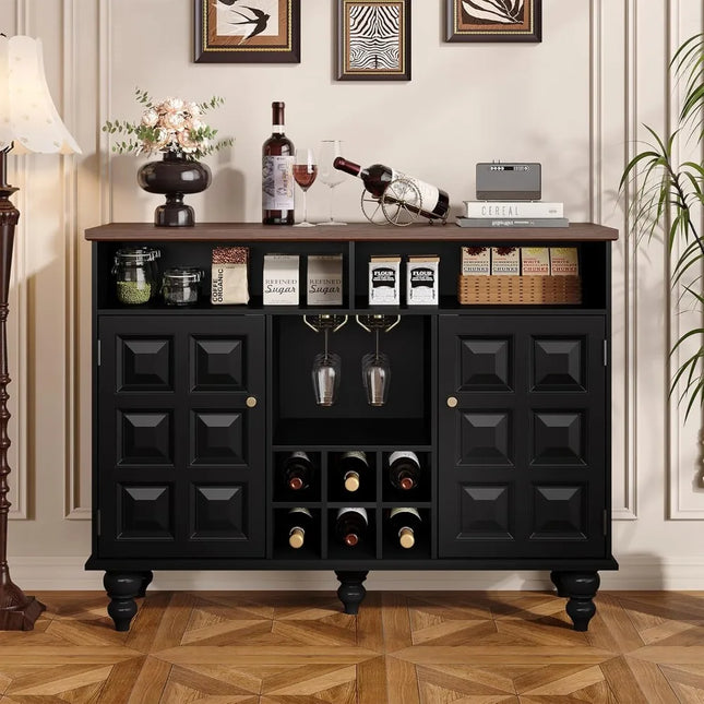 FurnitureZ l  Black Mid Century Modern Wine Bar Cabinet for Dining Room