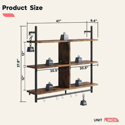 FurnitureZ l  Wall-Mounted 3-Tier Ladder Style Rack Shelf for Kitchen, Dining Room, Home Office, Bathroom