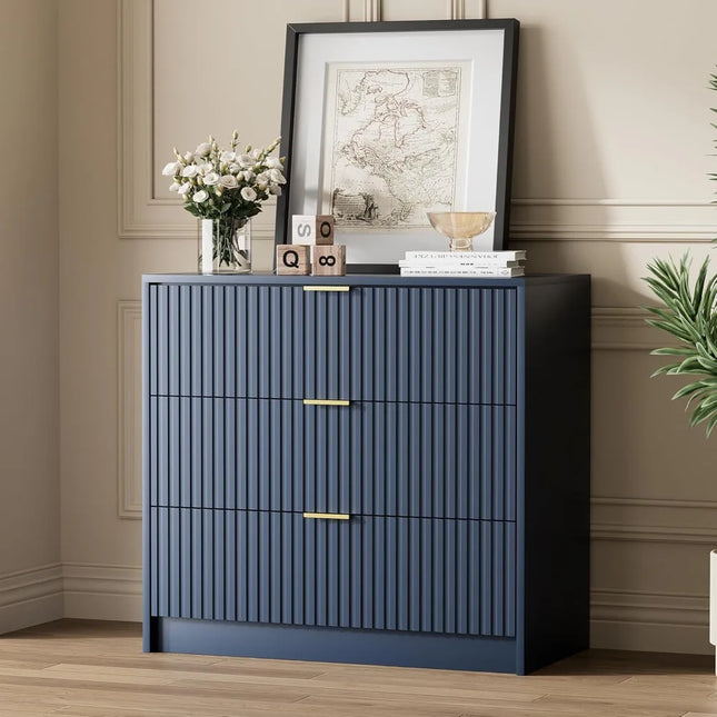 FurnitureZ l  Contemporary Navy Blue 3-Drawer Dresser for Bedroom, Dressing Room