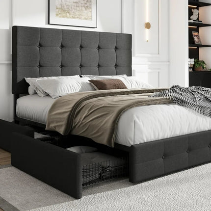 FurnitureZ l  Queen Size Upholstered Platform Bed Frame for Bedroom