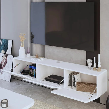 FurnitureZ l  Contemporary White 65" Floating TV Stand for Living Room, Bedroom