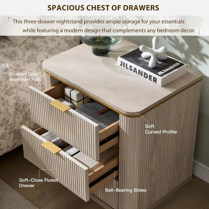 FurnitureZ l  Large Mid Century Modern Fluted Nightstand Table for Living Room, Bedroom