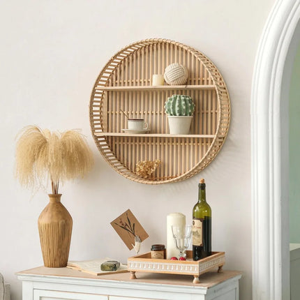 FurnitureZ l  Round Boho 3-Tier Rattan Wall Shelf for Bathroom