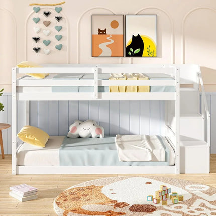 FurnitureZ l  Twin Over Twin Bunk Bed with Stairs for Bedroom, Kids
