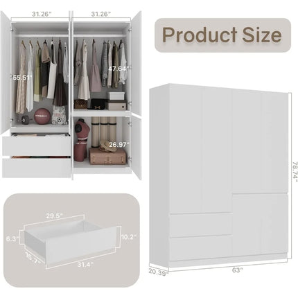 FurnitureZ l  78.74" 4-Door Wardrobe Closet for Bedroom