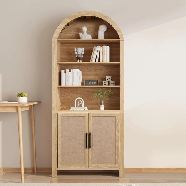 FurnitureZ l  71" Tall Arched Bookcase with Storage for Living Room, Bedroom, Home Office