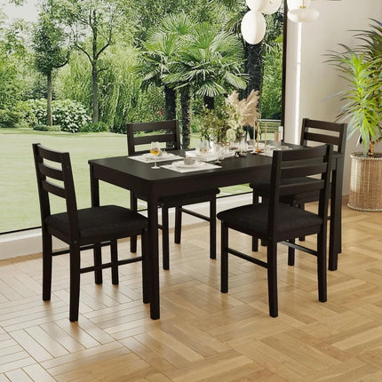 FurnitureZ l  5-Piece Solid Wood Indoor Modern Rectangular Dining Table Set for Dining Room