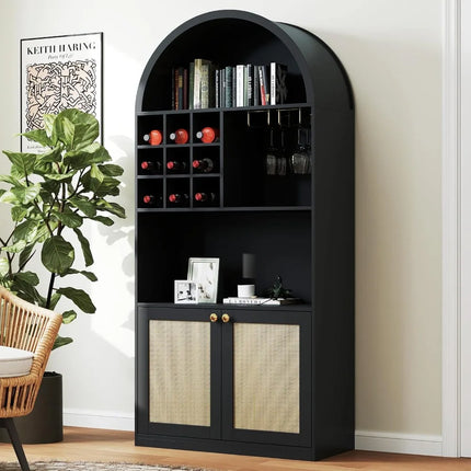 FurnitureZ l  71" Arched Bar Cabinet with Wine Rack & Glass Holder for Dining Room