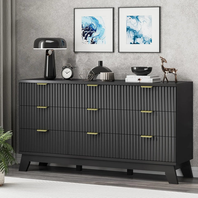 FurnitureZ l  Fluted Dresser with 9 Drawers for Bedroom, Dressing Room