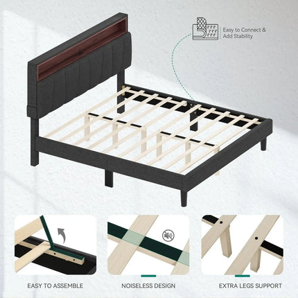 FurnitureZ l  Queen Size LED Bed Frame for Bedroom