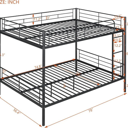 FurnitureZ l  Full Over Full Metal Bunk Bed with Ladder for Bedroom, Kids