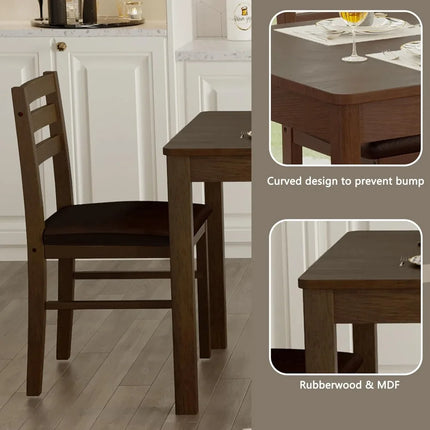 FurnitureZ l  5-Piece Solid Wood Indoor Modern Rectangular Dining Table Set for 4 for Dining Room