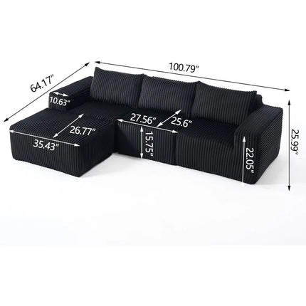 FurnitureZ l  101" L-Shaped Modular Sectional Sofa for Living Room