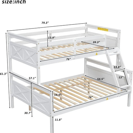 FurnitureZ l Twin Over Full Bunk Bed for Bedroom, Kids
