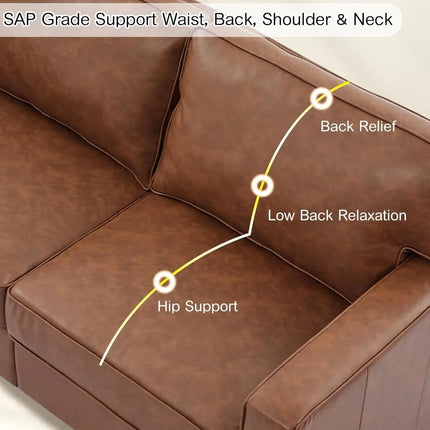 FurnitureZ l  Mid-Century Modern PU Faux Leather Sofa Couch for Living Room