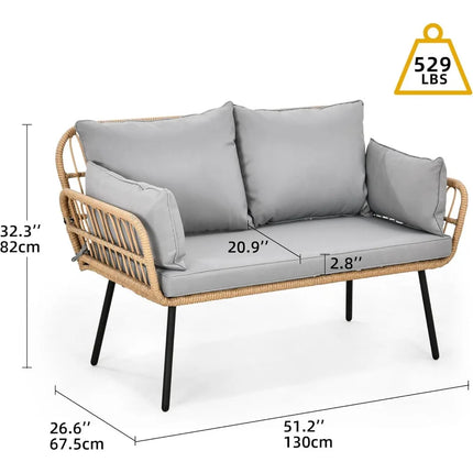 FurnitureZ l  All-Weather Wicker Loveseat with Cushions and Lumbar Pillows for Outdoor