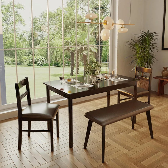 FurnitureZ l  4-Piece Solid Wood Indoor Modern Rectangular Dining Table Set for 4 for Dining Room