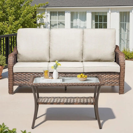 FurnitureZ l  Outdoor Patio Couch Wicker Sofa with Rattan Side Table