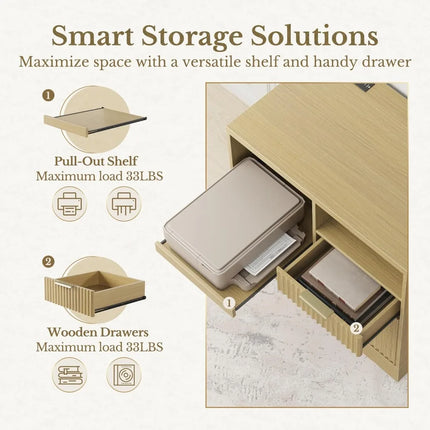 FurnitureZ l Fluted Wood Lateral Filing Cabinet for Home Office