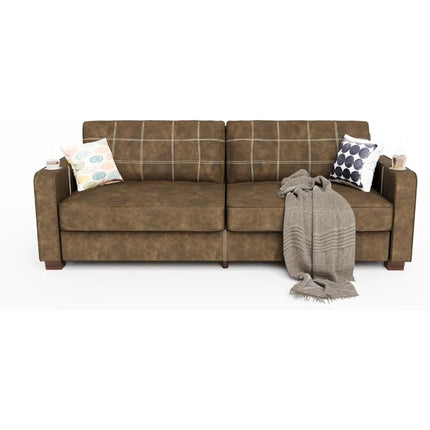 FurnitureZ l  80 Inch Brown Faux Leather Sofa Couch