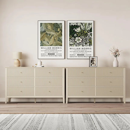 FurnitureZ l  Beige Modern Fluted 6-Drawer Dresser for Living Room, Bedroom