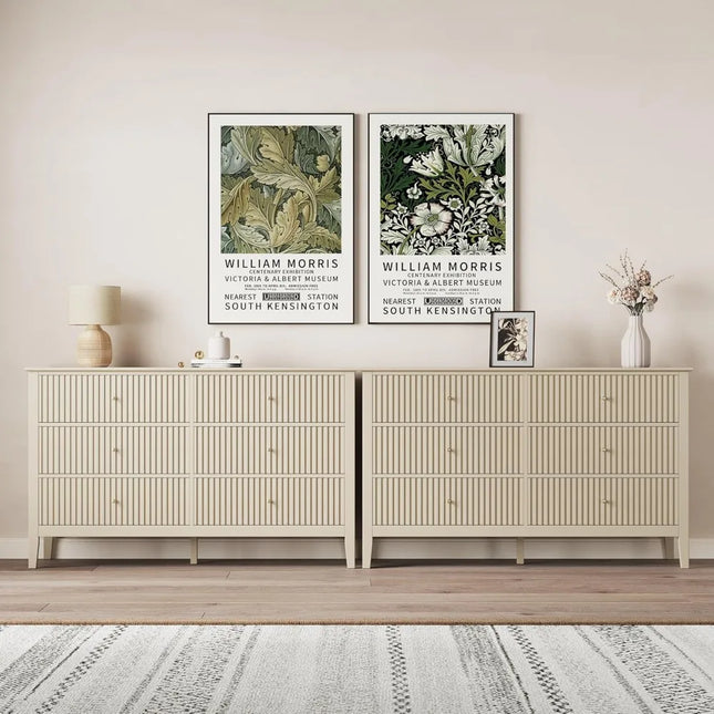 FurnitureZ l  Beige Modern Fluted 6-Drawer Dresser for Living Room, Bedroom