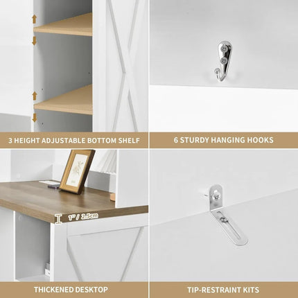 FurnitureZ l  White 6-Tier Mini Fridge Cabinet with Storage and Built-in Power Outlet