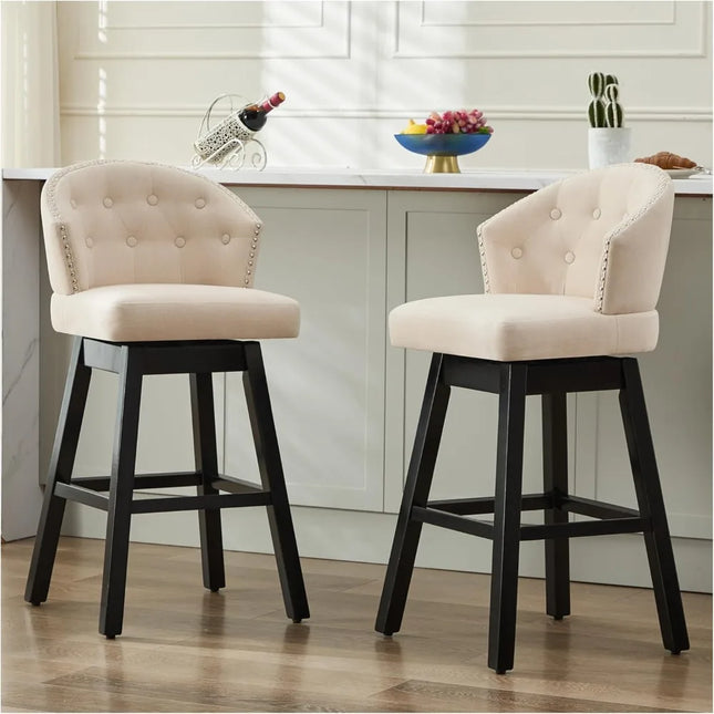 FurnitureZ l  29" Upholstered 360° Swivel Barstools Linen Fabric for Dining Room