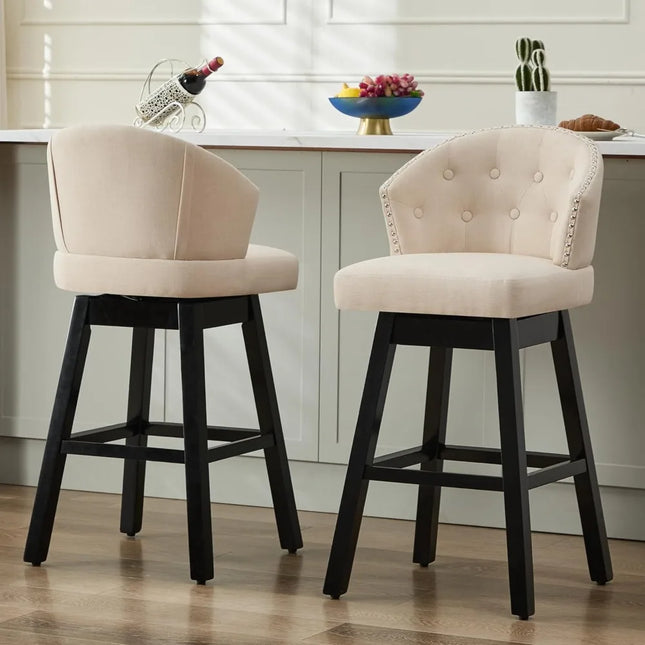 FurnitureZ l  29" Upholstered 360° Swivel Barstools Linen Fabric for Dining Room
