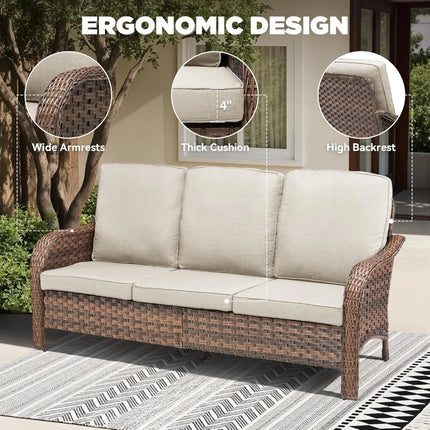 FurnitureZ l  Outdoor Patio Couch Wicker Sofa with Rattan Side Table