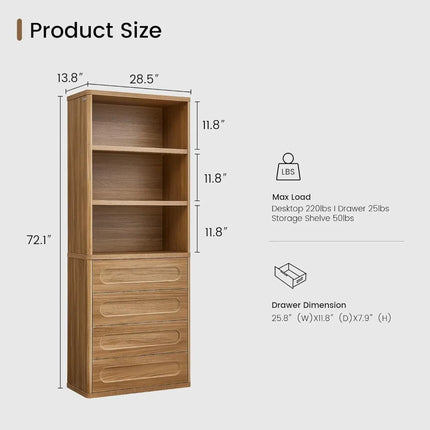 FurnitureZ l 72.1" Tall Bookshelf for Living Room, Bedroom, Home Office
