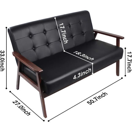 FurnitureZ l  Modern Wooden Leather 2-Seat Sofa for Home Office