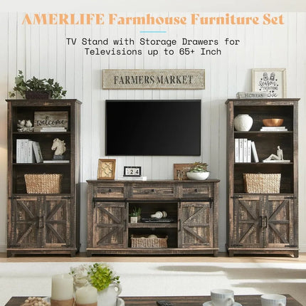 FurnitureZ l  65" TV Stand Farmhouse Style Entertainment Center for Living Room