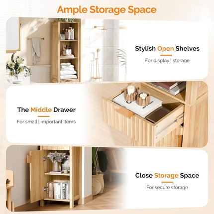 FurnitureZ l  Narrow Fluted Floor Skinny Storage Cabinet for Bathroom