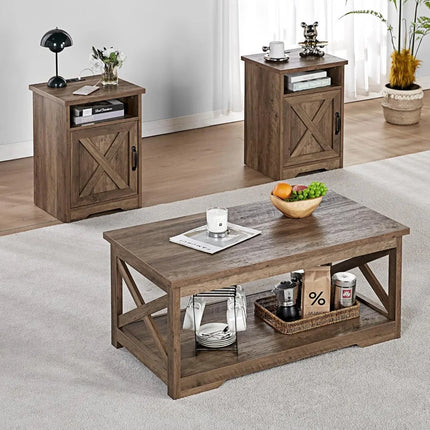 FurnitureZ l  Farmhouse Style 3-Piece Table Set for Living Room