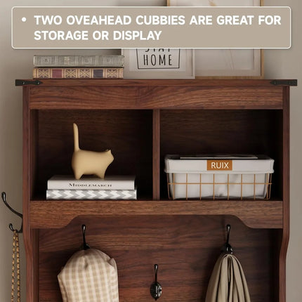 FurnitureZ l  Compact Entryway Storage Bench with Coat Rack and Shoe Organizer